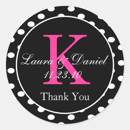 可愛い白黒ピンク水玉模様モノグラムの好意 ラウンドシール (正面)