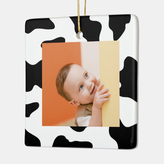 可愛い白黒ファーム動物の牛のプリント写真 セラミックオーナメント (左)