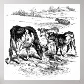 可愛い白黒ファーム牛の装飾ポスターヴィンテージ ポスター (正面)