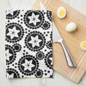 可愛い白黒フラワータオル キッチンタオル (四つ折り)
