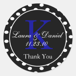 可愛い白黒ブルー水玉模様モノグラムの好意 ラウンドシール