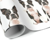 可愛い白黒ボストンテリアポップ・アートのーアートドッグ ラッピングペーパー (ロールコーナー)
