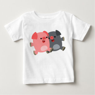可愛い白黒マンガ豚ベビーTシャツ ベビーTシャツ