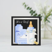 可愛い白黒男の赤ちゃんシャワー 招待状 (スタンド正面)