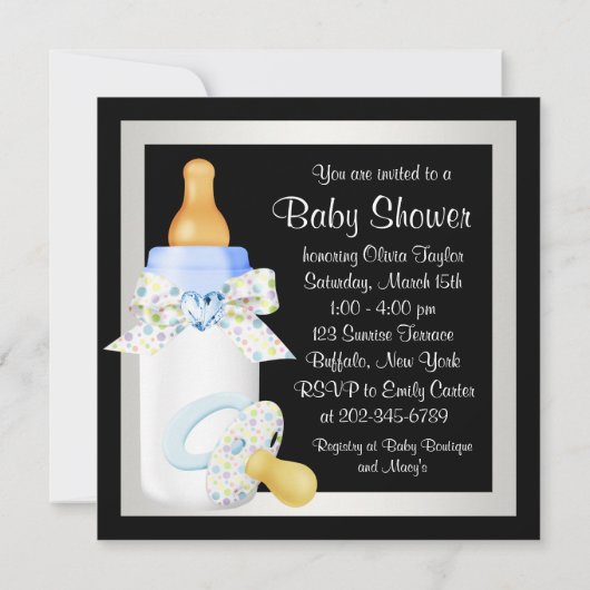 可愛い白黒男の赤ちゃんシャワー 招待状 (裏面)