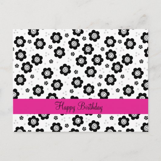 可愛い白黒花葉書 ポストカード (正面)