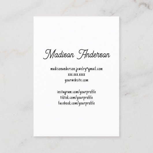 可愛い白黒顔ジュエリーイヤリング表示カード 名刺 (裏面)