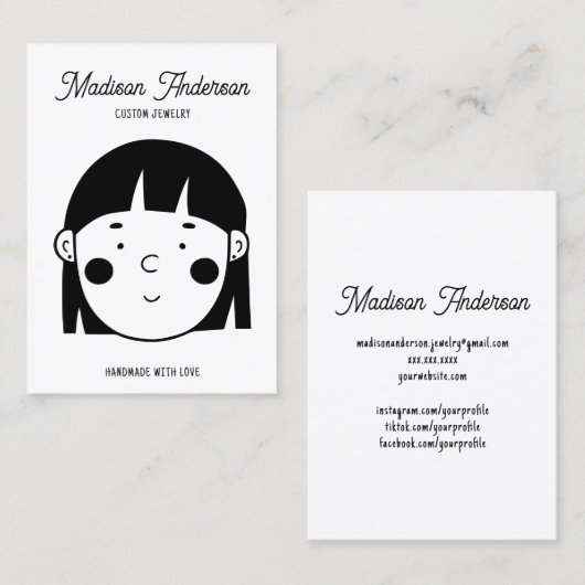 可愛い白黒顔ジュエリーイヤリング表示カード 名刺 (正面/裏面)
