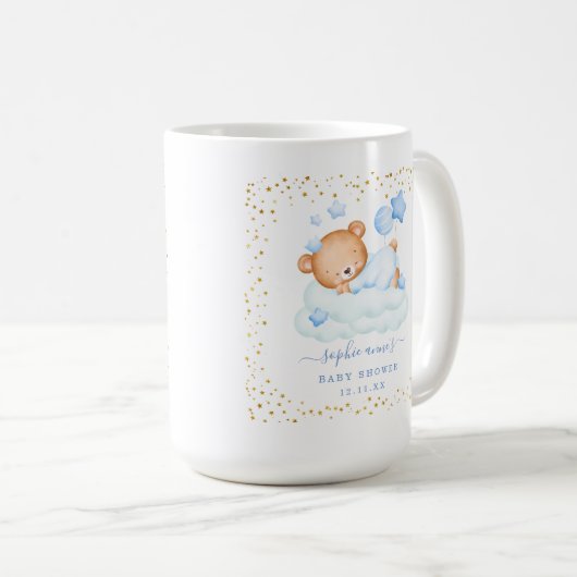 可愛い眠いテディベアバルーン男の子ベイビーシャワー コーヒーマグカップ (正面右)