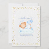 可愛い眠いテディベア心待ち男の子ベイビーシャワー 招待状 (裏面)