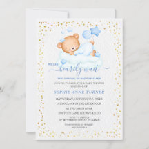 可愛い眠いテディベア心待ち男の子ベイビーシャワー