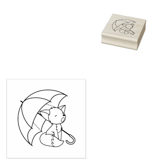 可愛い眠い小さなキツネアンブレラカラーミー ラバースタンプ (押印)