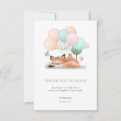 可愛い眠るキツネバルーンのモチーフティール（緑がかった色）ベビーシャワー サンキューカード (正面)