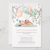可愛い眠るキツネバルーンピンクの仮想ベビーシャワー 招待状 (正面)