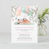 可愛い眠るキツネバルーンピンクの仮想ベビーシャワー 招待状 (スタンド正面)
