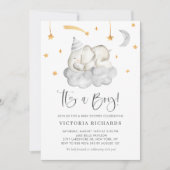 可愛い眠るゾウ男の子の灰色の赤ちゃんシャワー 招待状 (正面)