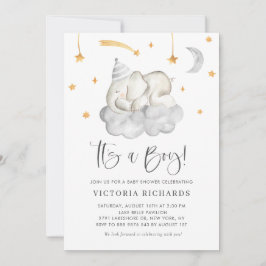 可愛い眠るゾウ男の子の灰色の赤ちゃんシャワー 招待状