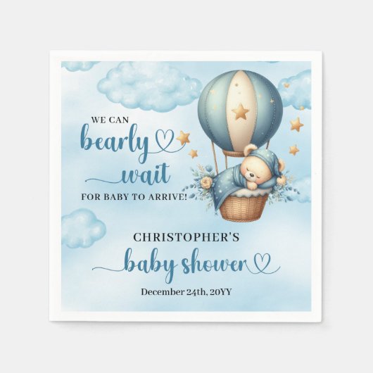 可愛い眠るテディベアを待つことができる スタンダードカクテルナプキン (正面)