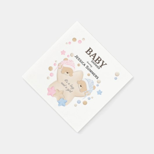 可愛い眠るテディベアツインベビシャワーナプキンズ スタンダードカクテルナプキン (角)