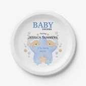 可愛い眠るテディベアツイン男の赤ちゃんシャワーパ ペーパープレート (正面)