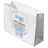 可愛い眠るテディベアツイン男の赤ちゃんシャワーラ ラージペーパーバッグ (裏面アングル)