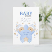 可愛い眠るテディベアツイン男の赤ちゃんシャワーRS 出欠カード (スタンド正面)