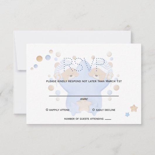 可愛い眠るテディベアツイン男の赤ちゃんシャワーRS 出欠カード (裏面)