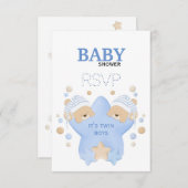 可愛い眠るテディベアツイン男の赤ちゃんシャワーRS 出欠カード (正面/裏面)