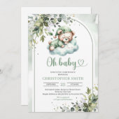 可愛い眠るテディベア男女兼用ボホアーチ 招待状 (正面/裏面)