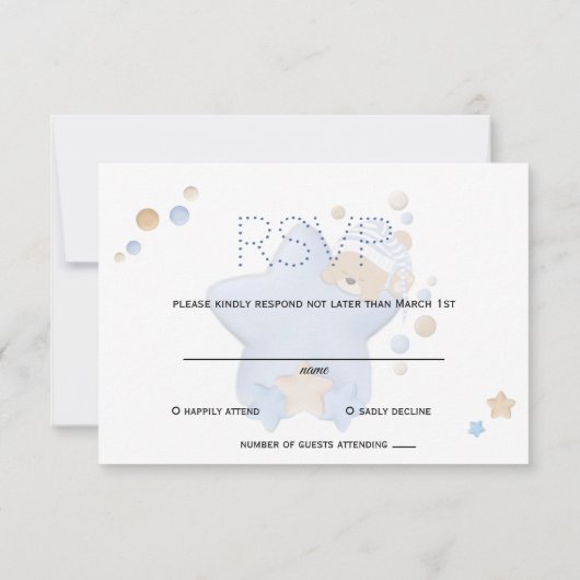 可愛い眠るテディベア赤ちゃんシャワーRSVPカード 出欠カード (裏面)