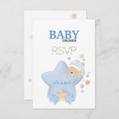 可愛い眠るテディベア赤ちゃんシャワーRSVPカード 出欠カード (正面/裏面)