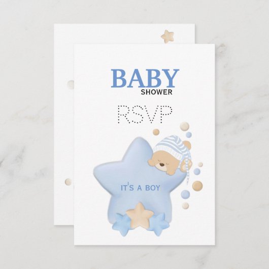 可愛い眠るテディベア赤ちゃんシャワーRSVPカード 出欠カード (正面/裏面)