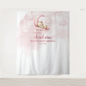 可愛い眠るテディベア雲9ピンクの女の子 タペストリー (正面)