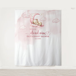 可愛い眠るテディベア雲9ピンクの女の子 タペストリー