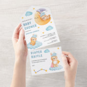 可愛い眠るバニー三日月の赤ちゃんシャワー オールインワン招待状 (貼ってはがせる)