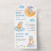 可愛い眠るバニー三日月の赤ちゃんシャワー オールインワン招待状 (内側)