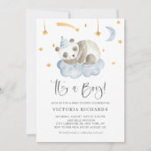 可愛い眠るパンダのブルー男の子の赤ちゃんシャワー 招待状 (正面)