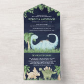 可愛い眠る恐竜ネイビーブルーベビーシャワー オールインワン招待状 (内側)