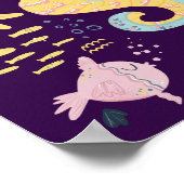 可愛い眠る海馬の水中ドードルポスター ポスター (角)