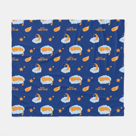 可愛い眠る猫の雲に甘い夢 フリースブランケット (正面(横))