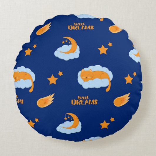可愛い眠る猫の雲に甘い夢 ラウンドクッション (正面)