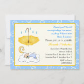 可愛い眠る男の赤ちゃん青と黄色 招待状 (正面)