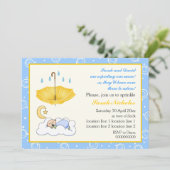 可愛い眠る男の赤ちゃん青と黄色 招待状 (スタンド正面)