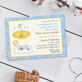 可愛い眠る男の赤ちゃん青と黄色 招待状