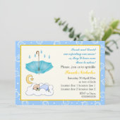 可愛い眠る男の赤ちゃん青と黄色 招待状 (スタンド正面)