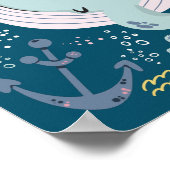 可愛い眠れる青いクジラ水中ドードルポスター ポスター (角)