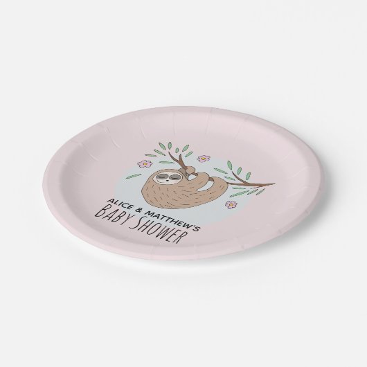 可愛い眠モダンるナマケモノの子供の赤ちゃんシャワー ペーパープレート (アングル)