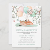 可愛い睡眠キツネバルーンティール(緑がかった色)バーチャルベビーシャワー 招待状 (正面)