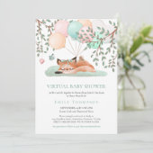 可愛い睡眠キツネバルーンティール(緑がかった色)バーチャルベビーシャワー 招待状 (スタンド正面)