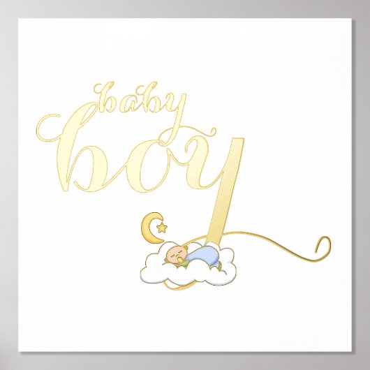 可愛い睡眠男の赤ちゃんタイポグラフィ金ゴールド 箔ポスター (正面)
